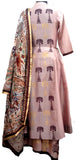 Nude color chanderi anarkali with printed chanderi dupatta.