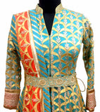 Blue orange applique and gota work anarkali