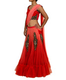 Coral ombre net lehenga