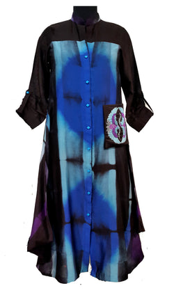 Black, blue and grey drape style pocket tunic