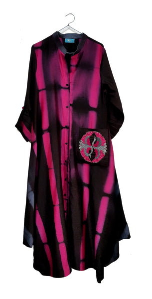 Black, pink and grey drape style pocket tunic