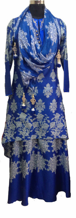 Blue chanderi print palazzo set