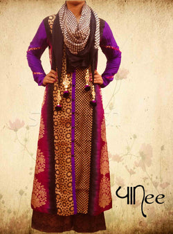 Purple black chanderi print palazzo set with scarf