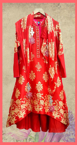 Red chanderi print palazzo set