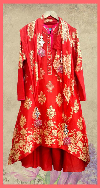 Red chanderi print palazzo set