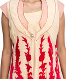 Beige net velvet patch suit
