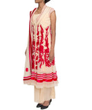 Beige net velvet patch suit