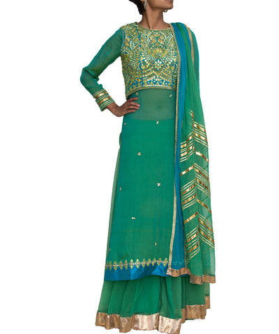 Green georgette kurta and sharara set